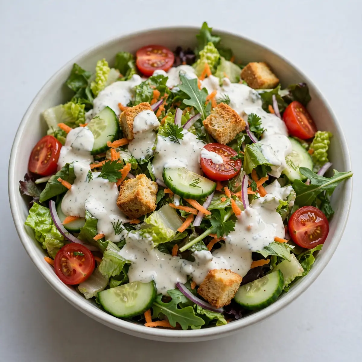Batch-Kochen: Budget-Garten-Salat mit cremigem Ranch-Dressing