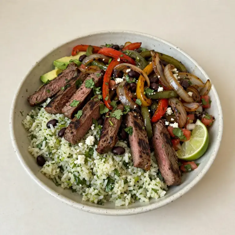 Budget Batch Steak Fajita Bowl mit Cilantro Lime Rice