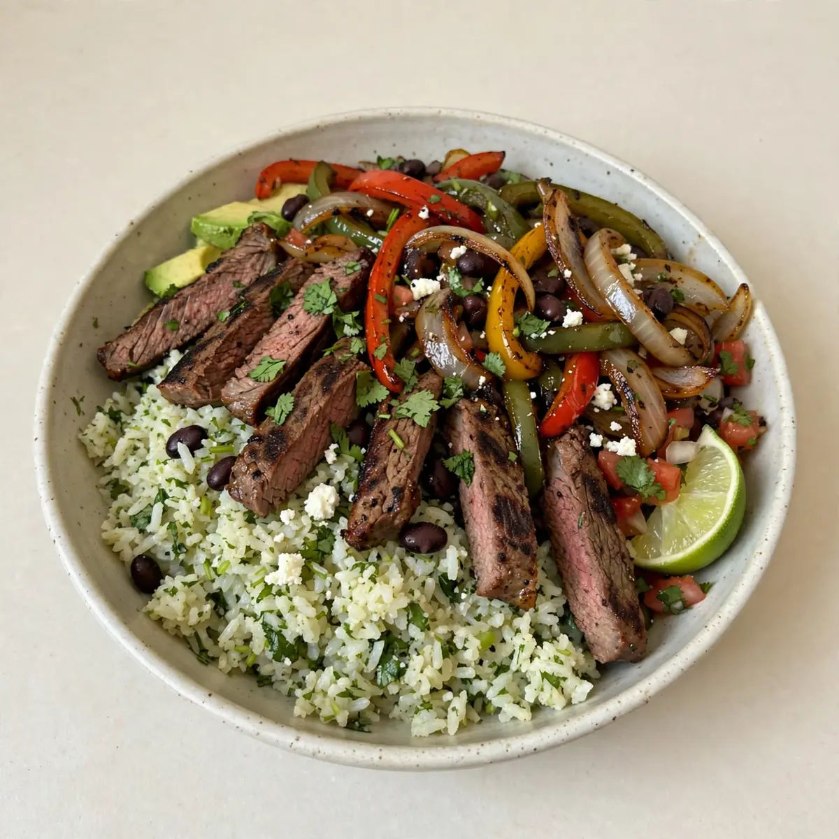 Budget Batch Steak Fajita Bowl mit Cilantro Lime Rice