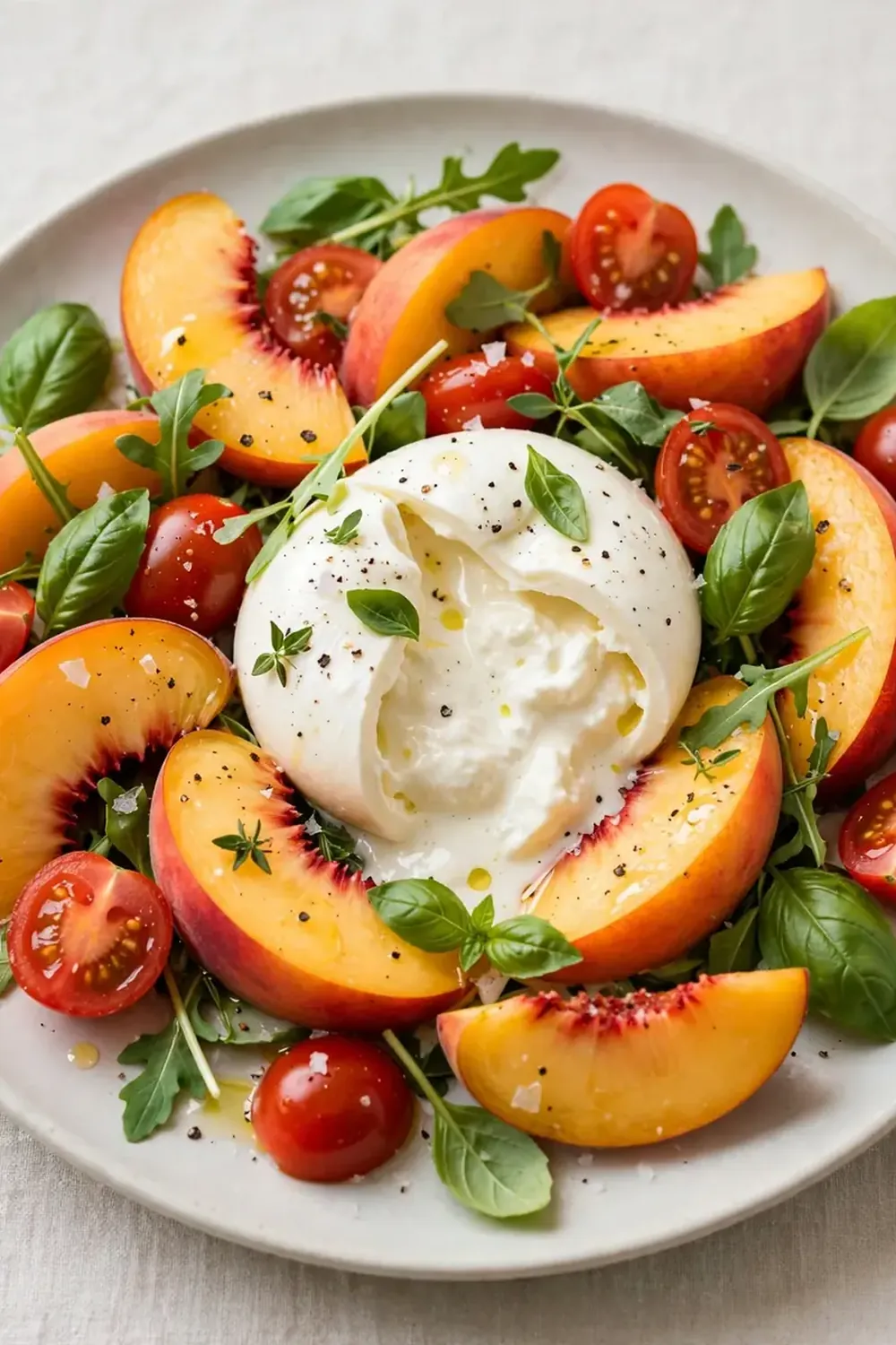 Fresh Peach and Tomato Burrata Salad