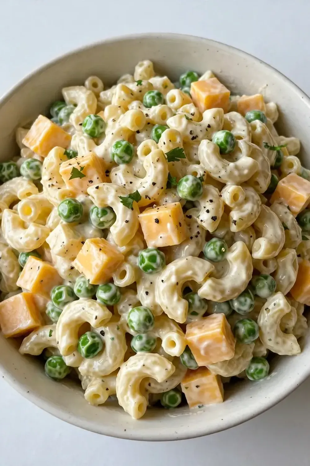 Creamy Macaroni Salad with Cheddar and Peas