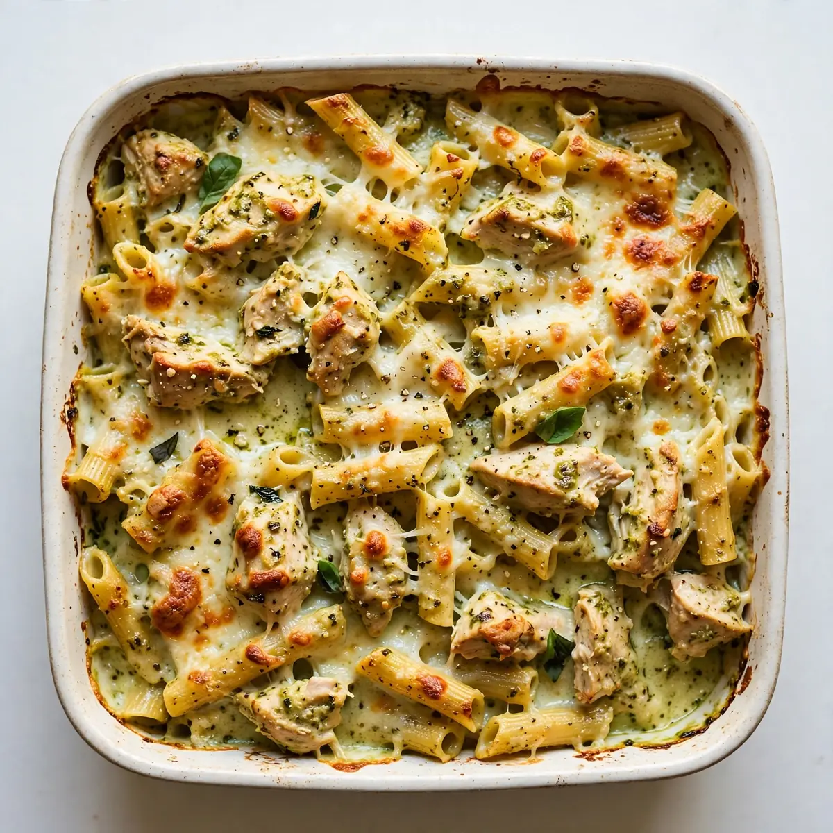 Budget Cremiges Pesto-Hähnchen-Pasta-Bake für die Meal Prep Woche