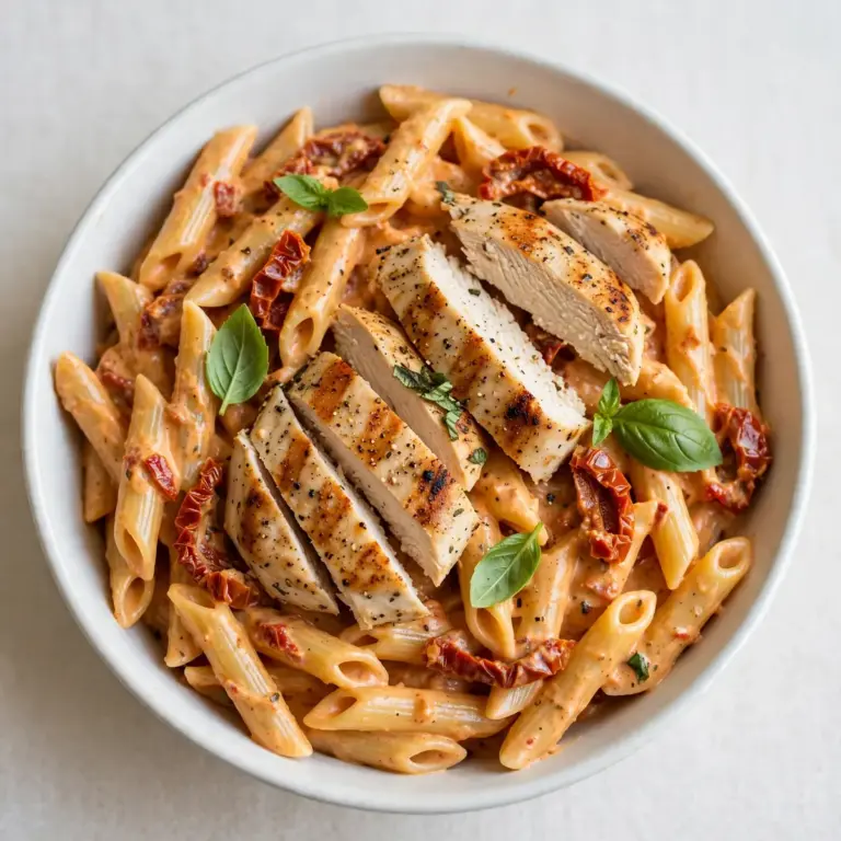 Budget Cremiges Sonnengetrocknete-Tomaten-Hähnchen-Penne zum Vorkochen