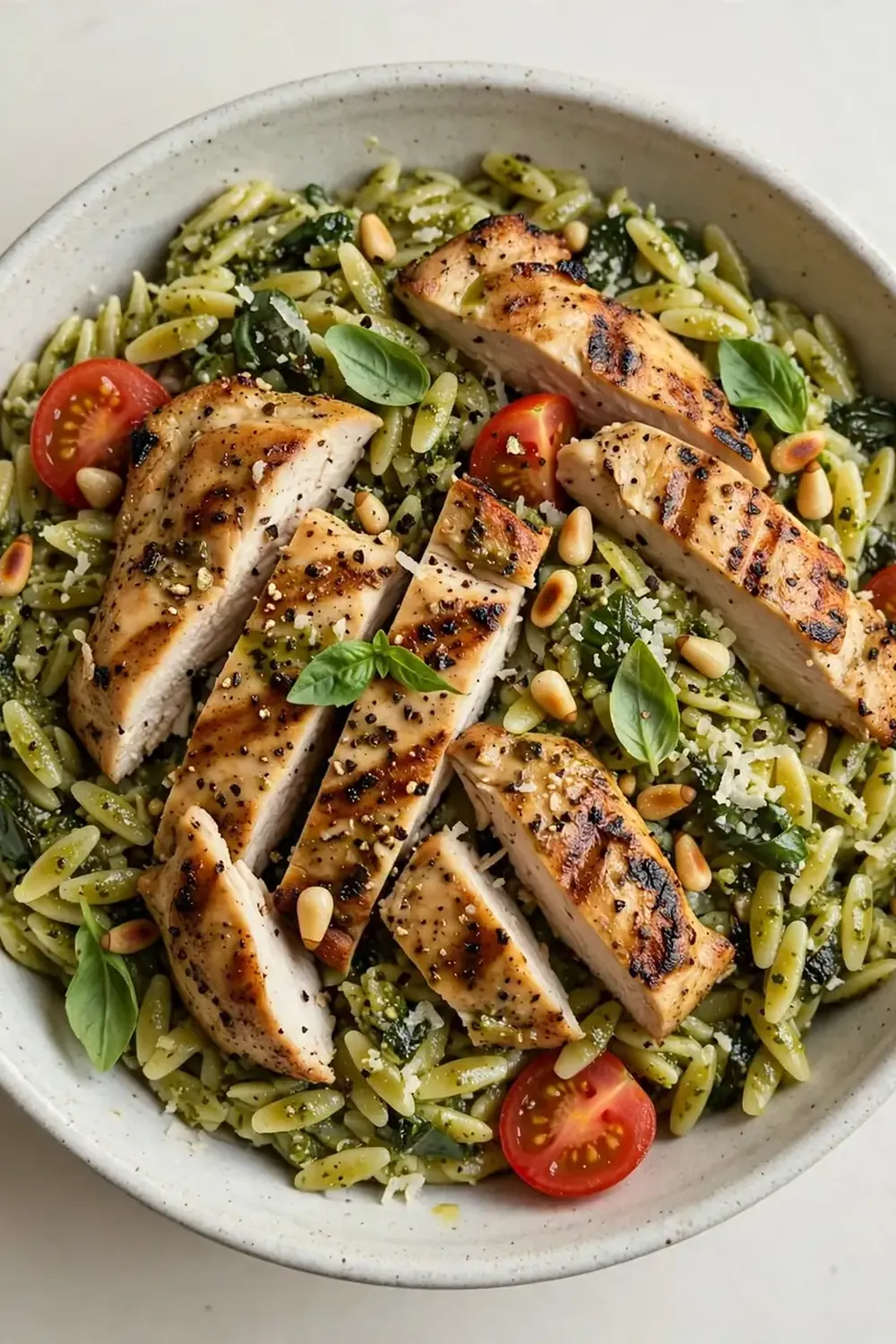Pesto Orzo and Grilled Chicken Bowl