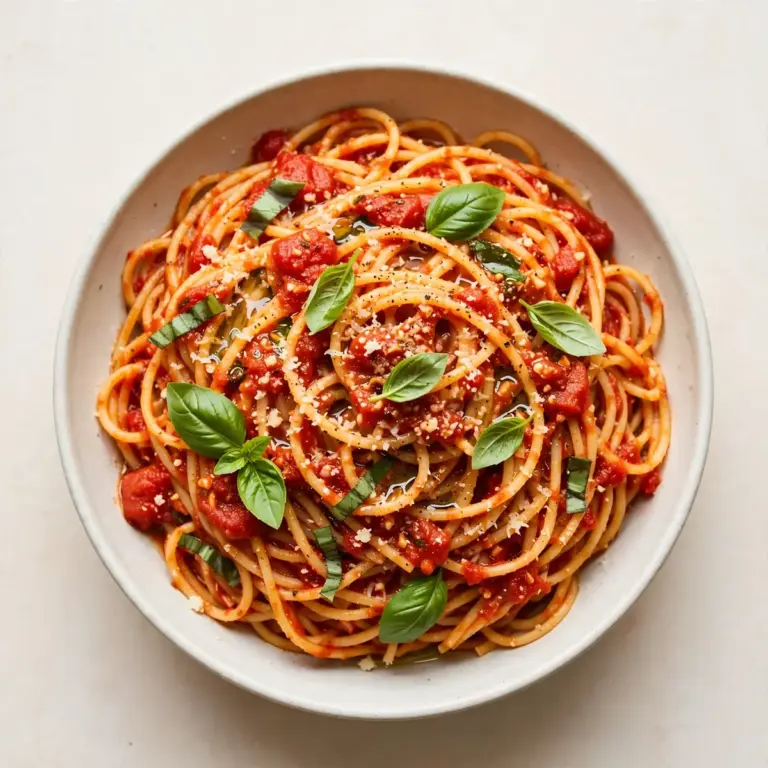 Budget One-Pot Tomaten-Basilikum Spaghetti für die Meal Prep Woche