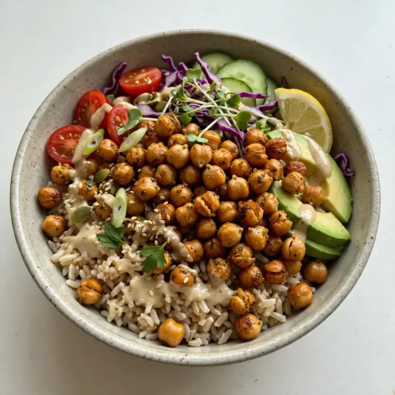 Budgetfreundliche Meal Prep: Gerösteter Kichererbsen-Brown Rice Bowl