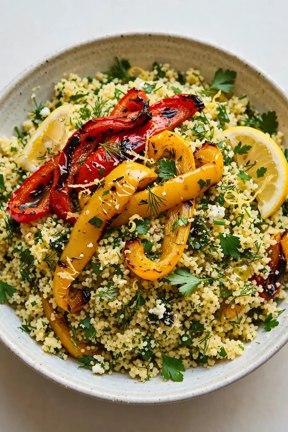 Lemon Herb Couscous Bowl with Roasted Peppers