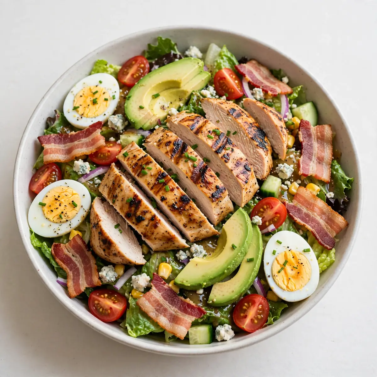 Budgetfreundlicher Gegrillter Chicken Cobb Salad mit Turkey Bacon