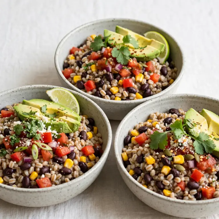 Budgetäre Gersten-Black-Bean-Fiesta-Bowl zum Meal Prep