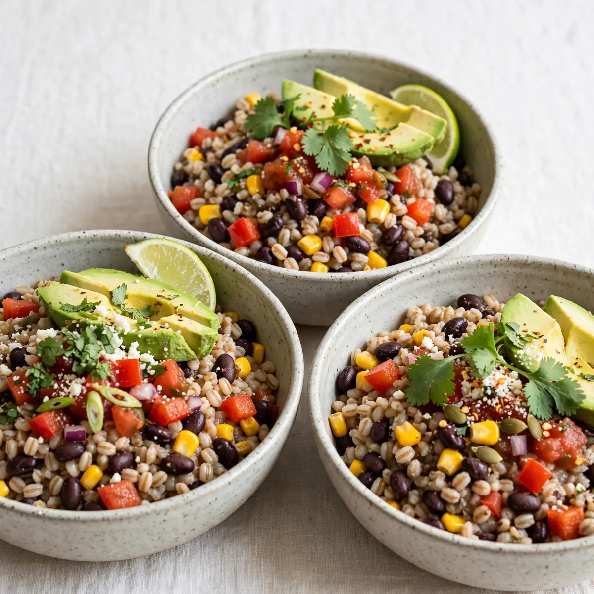 Budgetäre Gersten-Black-Bean-Fiesta-Bowl zum Meal Prep