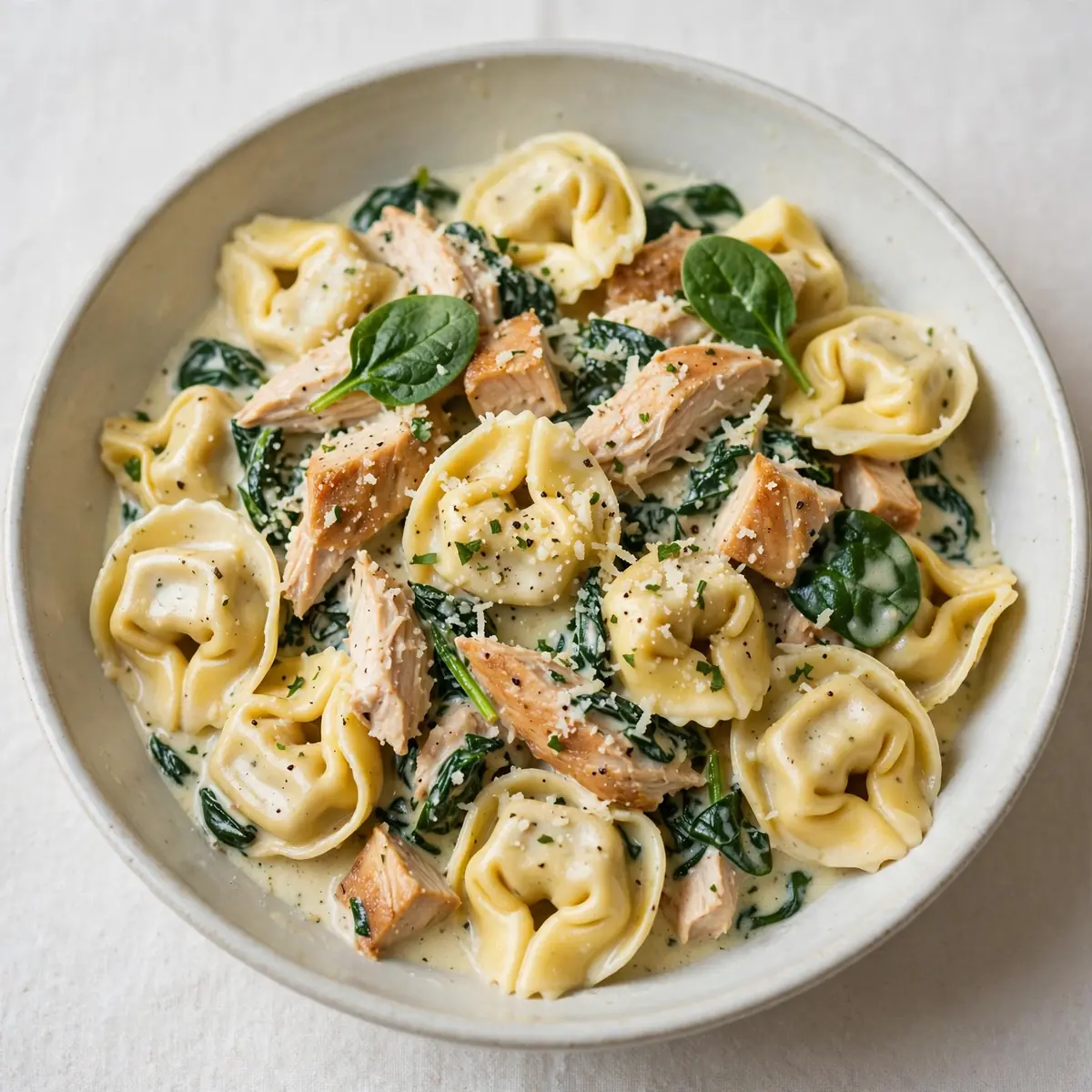 Cremiges Chicken-Spinat-Tortellini Meal Prep für 2€ pro Portion