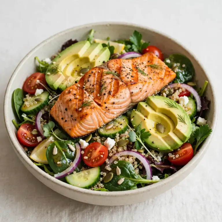Gegrillter Lachs-Avocado-Power-Salat als günstiges Meal Prep