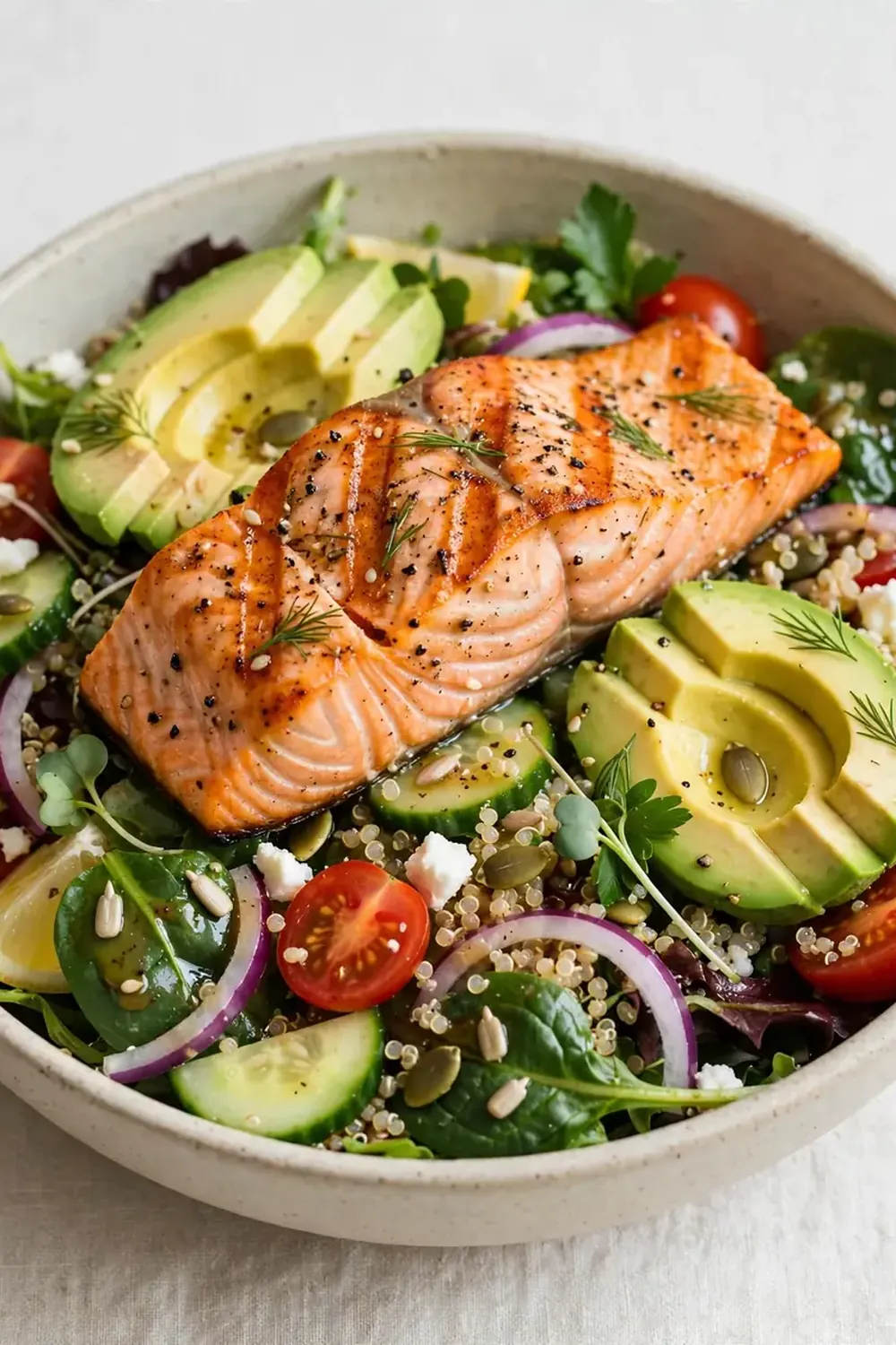 Grilled Salmon and Avocado Power Salad