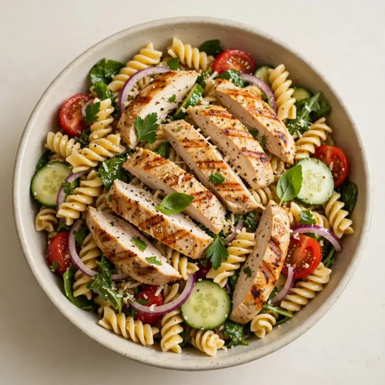 Gegrilltes Hähnchen-Nudelsalat einfaches Rezept