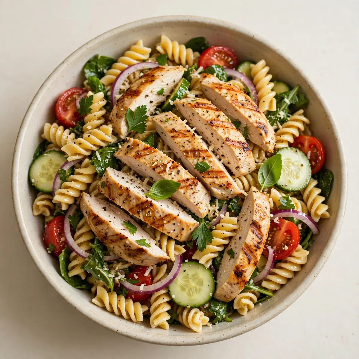 Gegrilltes Hähnchen-Nudelsalat einfaches Rezept
