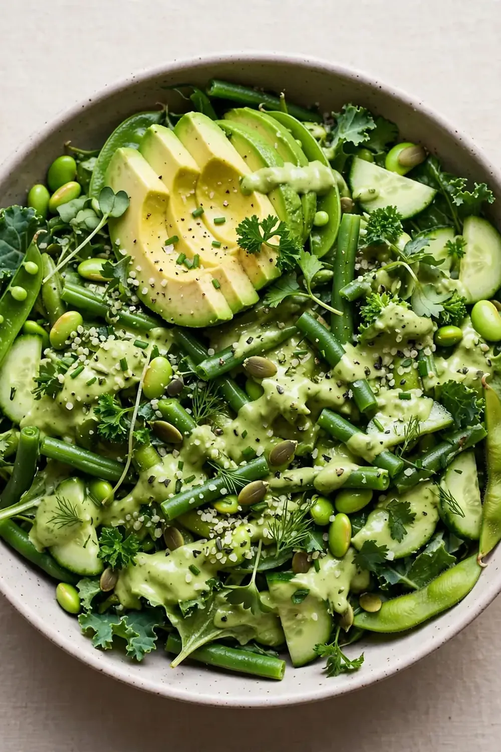 Everything Green Salad with Avocado Dressing