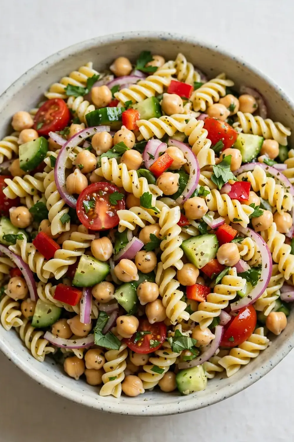 no-bake pasta salad chickpeas