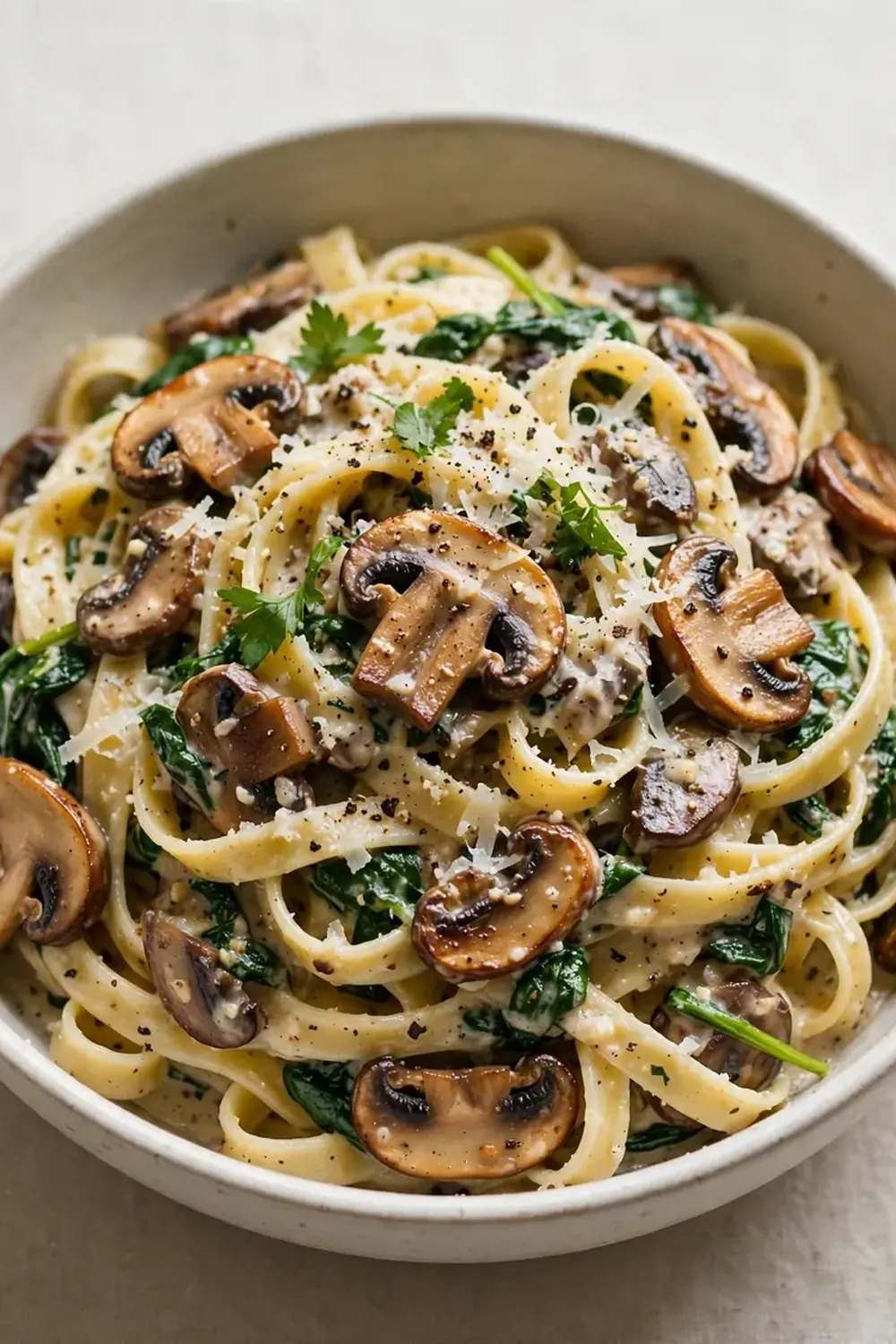 One-Pot Mushroom and Spinach Fettuccine