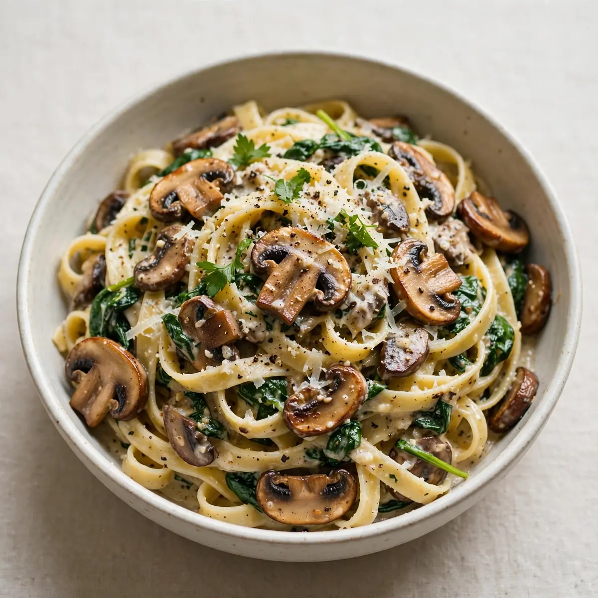 One-Pot Pilz-Spinat-Fettuccine Günstiges Meal Prep Für 4 Tage