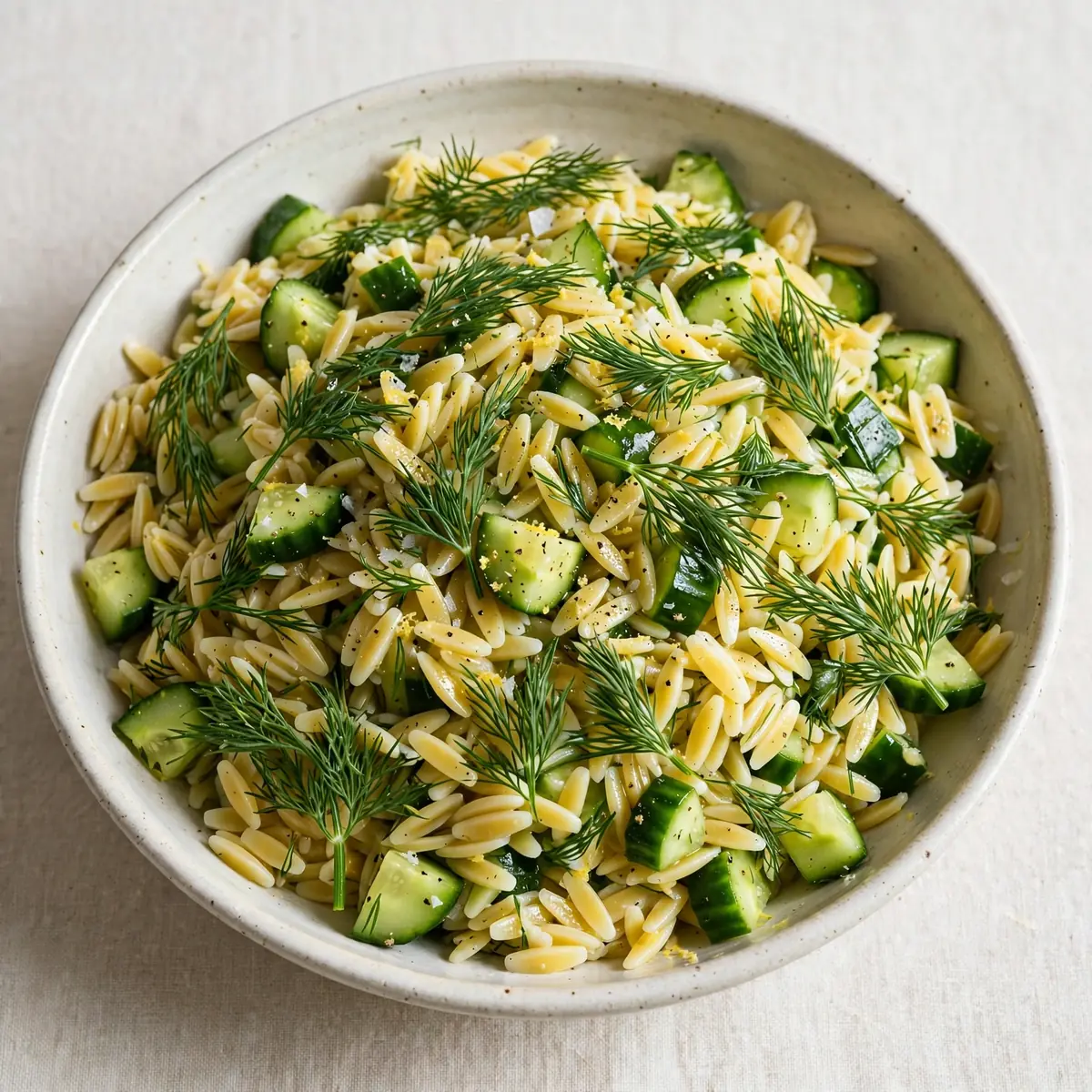 Orzo-Salat mit Gurken und frischem Dill