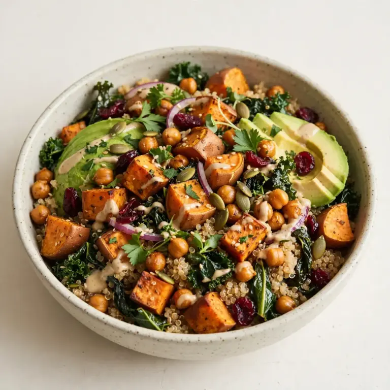 Warmer Quinoa-Süßkartoffel Harvest Bowl: Budget-Mahlzeit für 2€ pro Portion