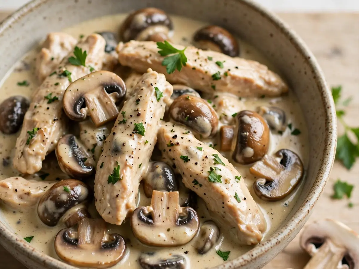 Hähnchengeschnetzeltes mit Champignons in Rahmsauce
