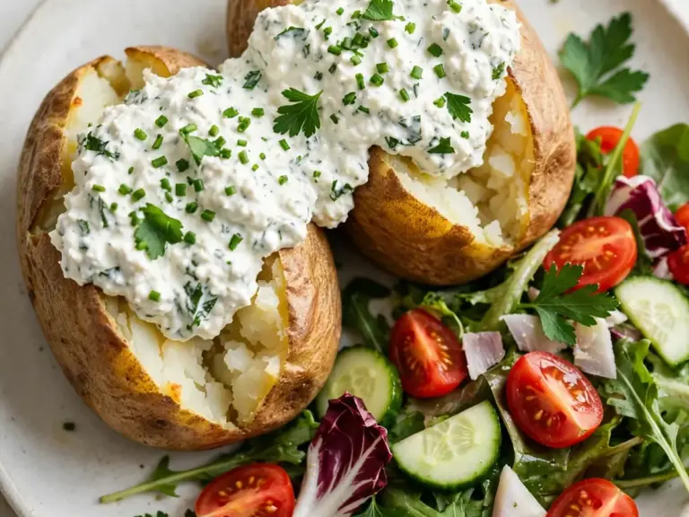 Ofenkartoffeln mit Kräuterquark und Salat
